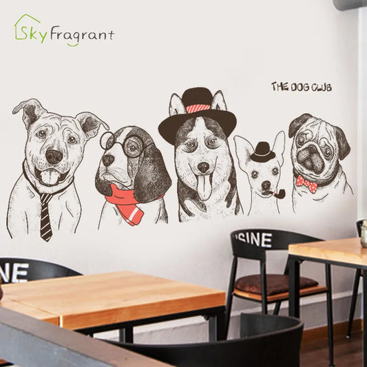 Cute Dogs Animals Wall Stickers For Living Rooms Door Bedroom