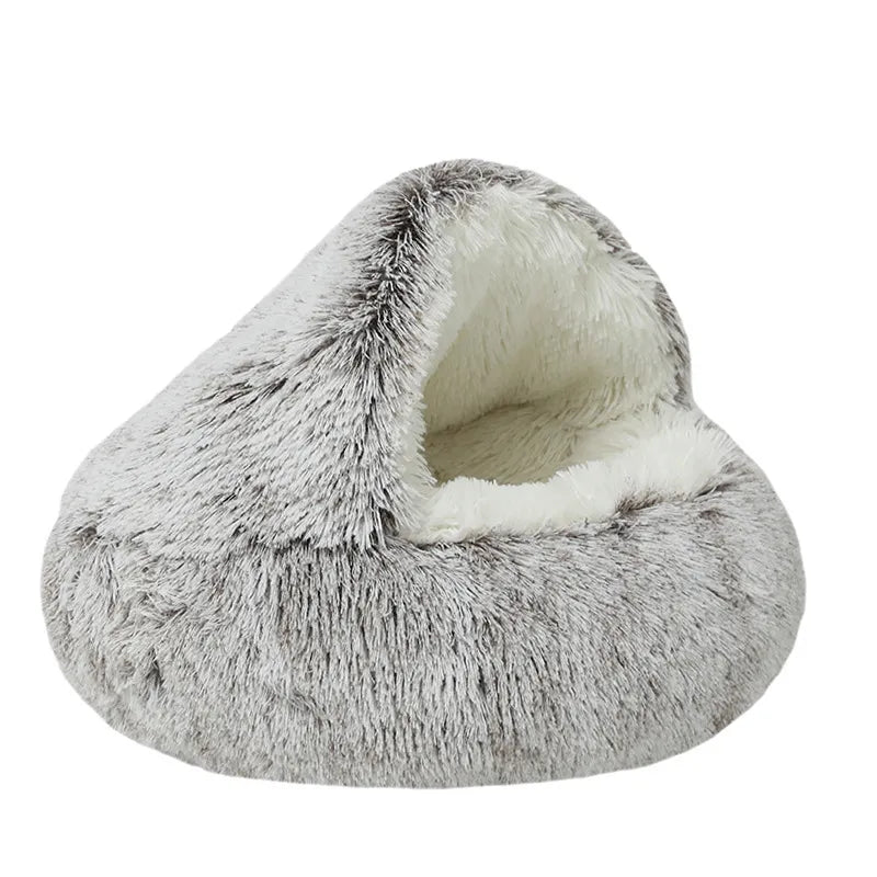 2 In 1Pet Dog Cat Bed Round Plush Cat Warm Bed