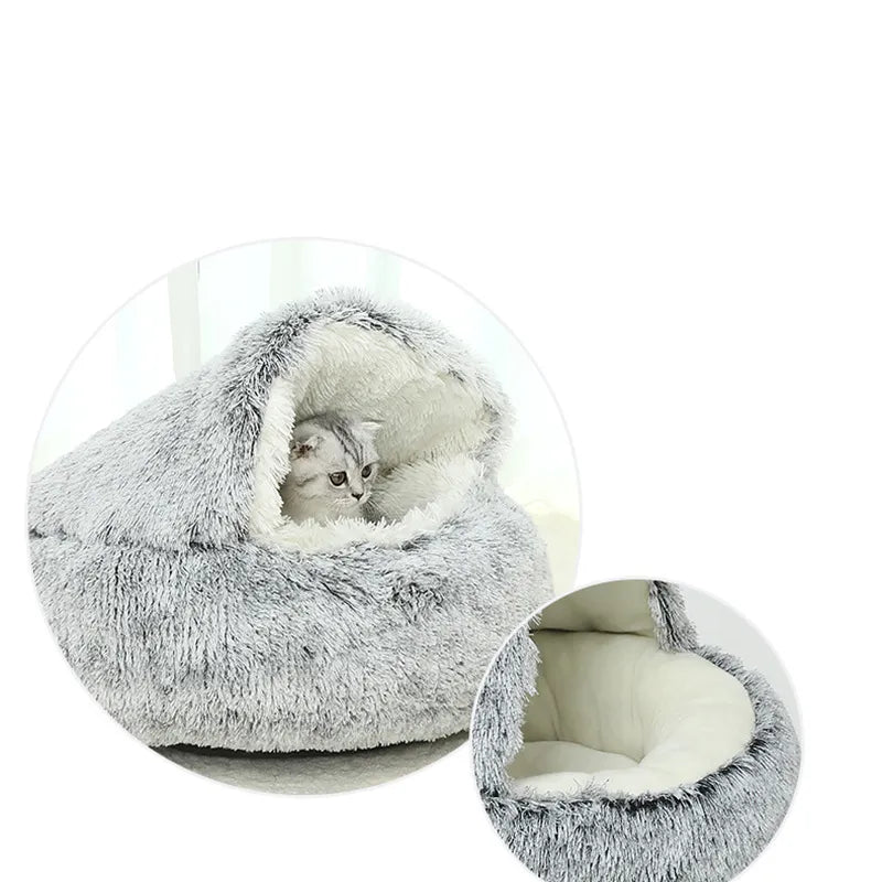 2 In 1Pet Dog Cat Bed Round Plush Cat Warm Bed