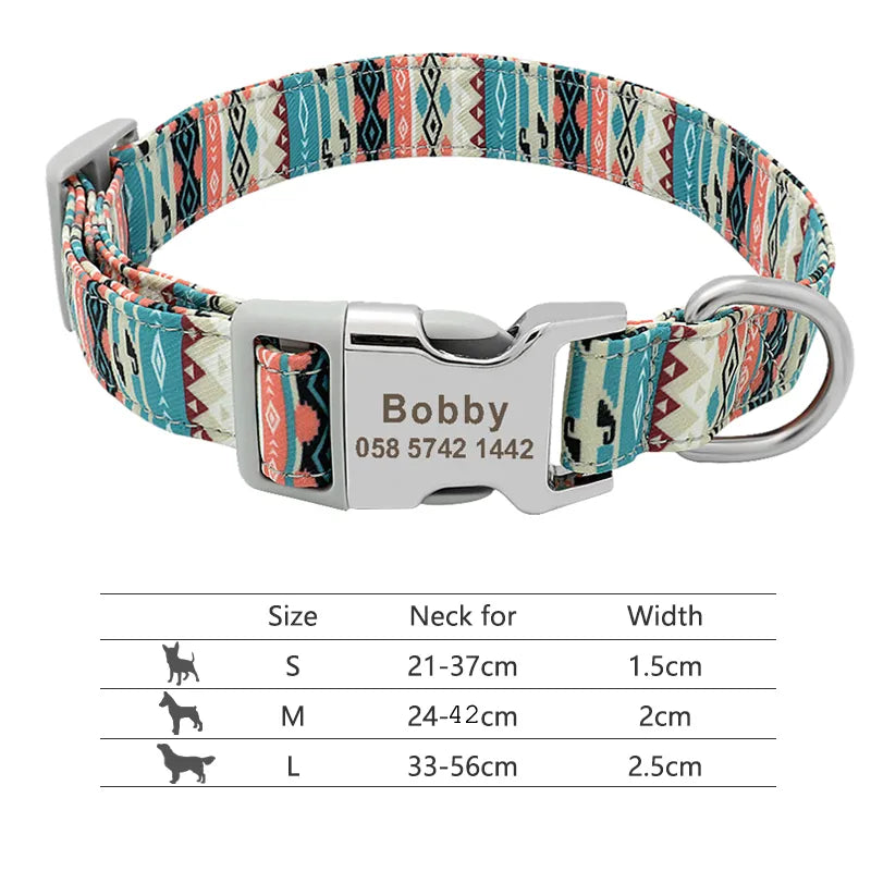 Adjustable Nylon Dog Collar Personalized Dogs Cat ID Collars