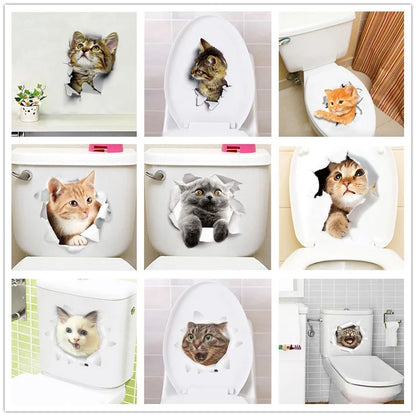 Lovely Cat Dog Toilet Stickers Home Decoration