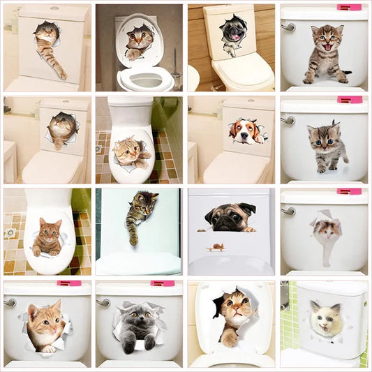 Lovely Cat Dog Toilet Stickers Home Decoration