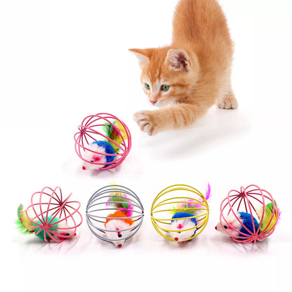 Cat Toy Stick Feather Wand With Bell Mouse Cage