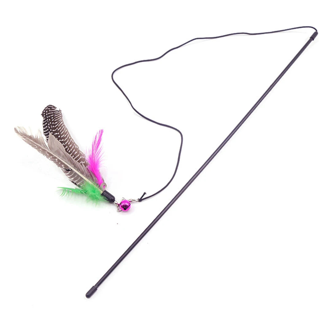 Cat Toy Stick Feather Wand With Bell Mouse Cage