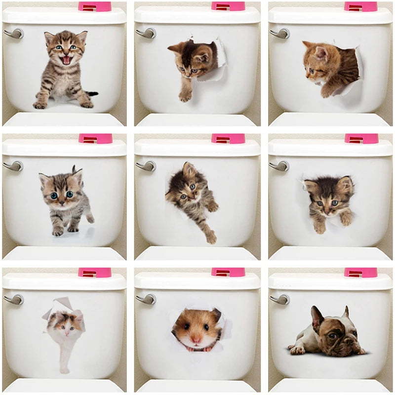 Lovely Cat Dog Toilet Stickers Home Decoration