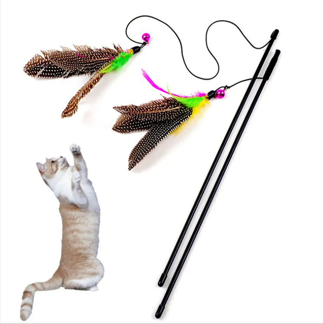 Cat Toy Stick Feather Wand With Bell Mouse Cage