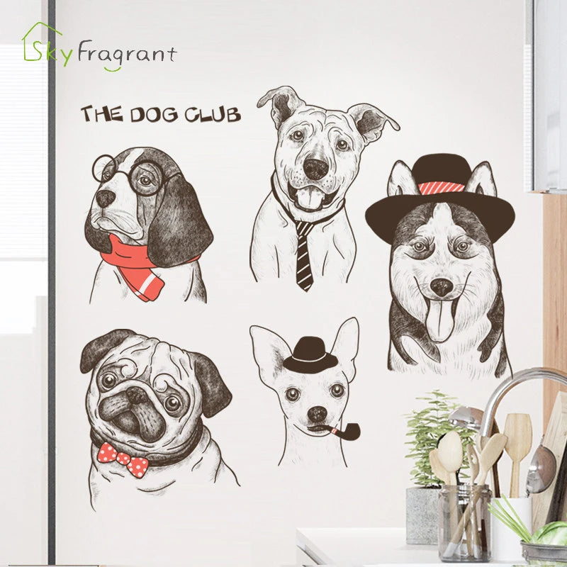 Cute Dogs Animals Wall Stickers For Living Rooms Door Bedroom