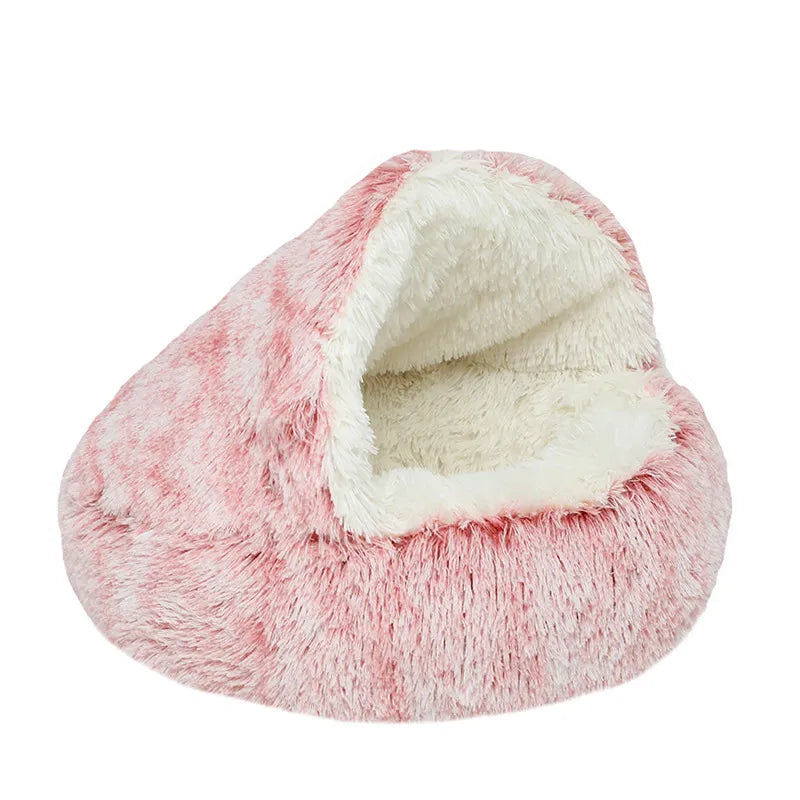 2 In 1Pet Dog Cat Bed Round Plush Cat Warm Bed