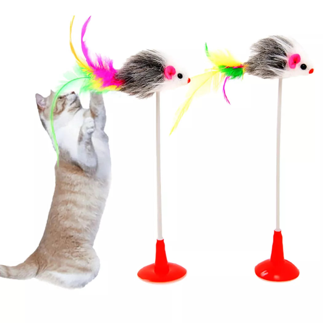 Cat Toy Stick Feather Wand With Bell Mouse Cage