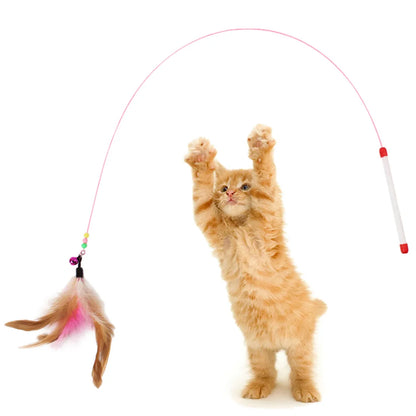 Cat Toy Stick Feather Wand With Bell Mouse Cage