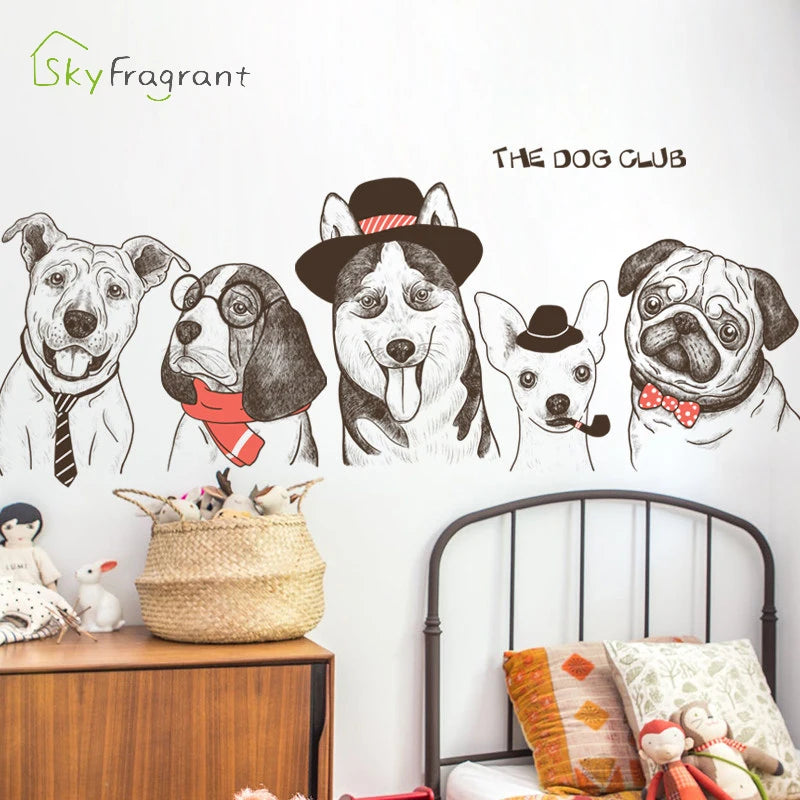 Cute Dogs Animals Wall Stickers For Living Rooms Door Bedroom