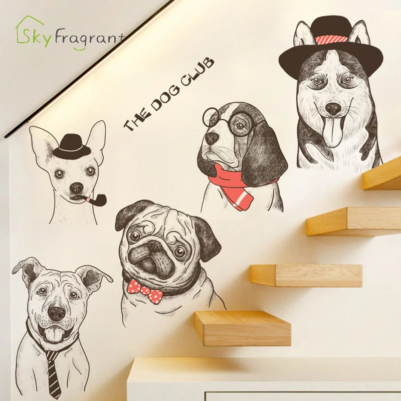 Cute Dogs Animals Wall Stickers For Living Rooms Door Bedroom