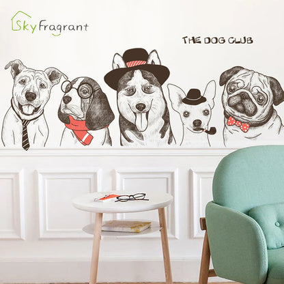 Cute Dogs Animals Wall Stickers For Living Rooms Door Bedroom