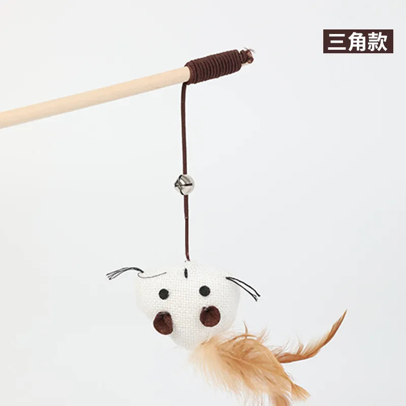 Cat Toy Stick Feather Rod Mouse