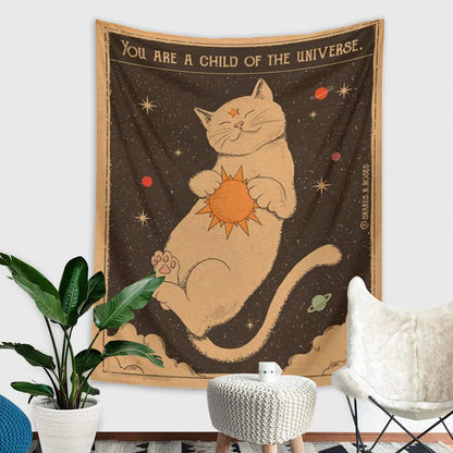 Sun Moon Cat Tarot Tapestry Wall Hanging Boho