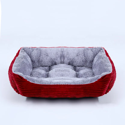 Bed for Dog Cat Pet Square Plush Kennel Medium Small