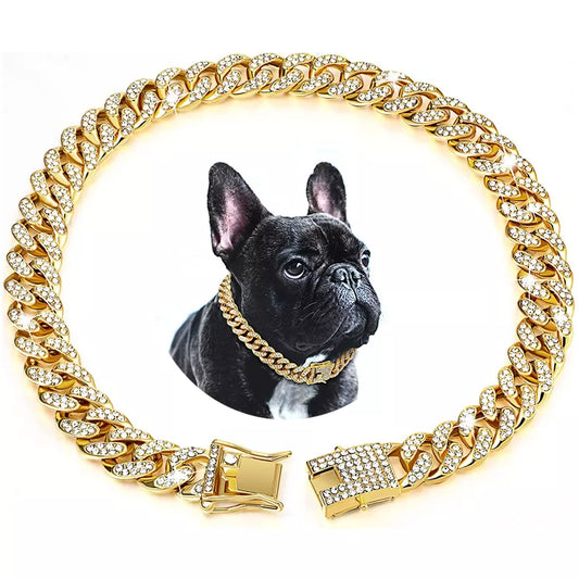 Luxury Gold Dog Cat Chain Collar Cuban for Small Medium