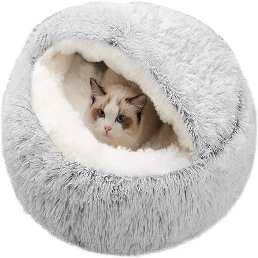 2 In 1Pet Dog Cat Bed Round Plush Cat Warm Bed