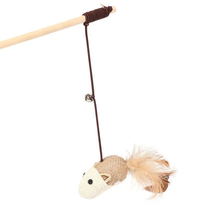 Cat Toy Stick Feather Rod Mouse