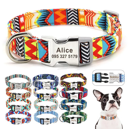 Adjustable Nylon Dog Collar Personalized Dogs Cat ID Collars