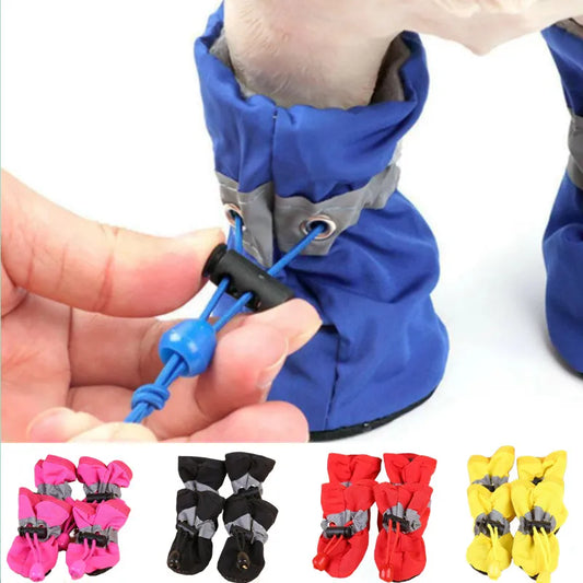 4pcs/set Waterproof Pet Dog Shoes  Anti-slip Rain Boots Footwear for Small Cats