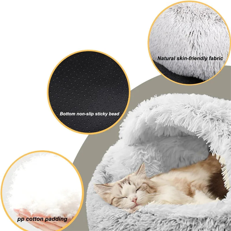 2 In 1Pet Dog Cat Bed Round Plush Cat Warm Bed