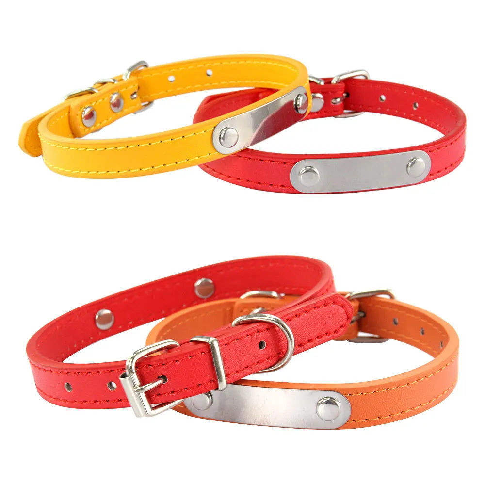 Personalized Dog Collar Anti-lost Solid PU Leather