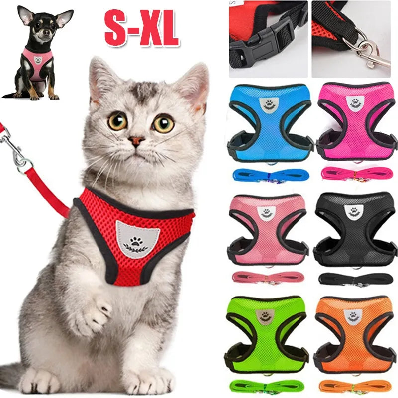 Cat Dog Harness with Lead Leash Adjustable Vest Polyester