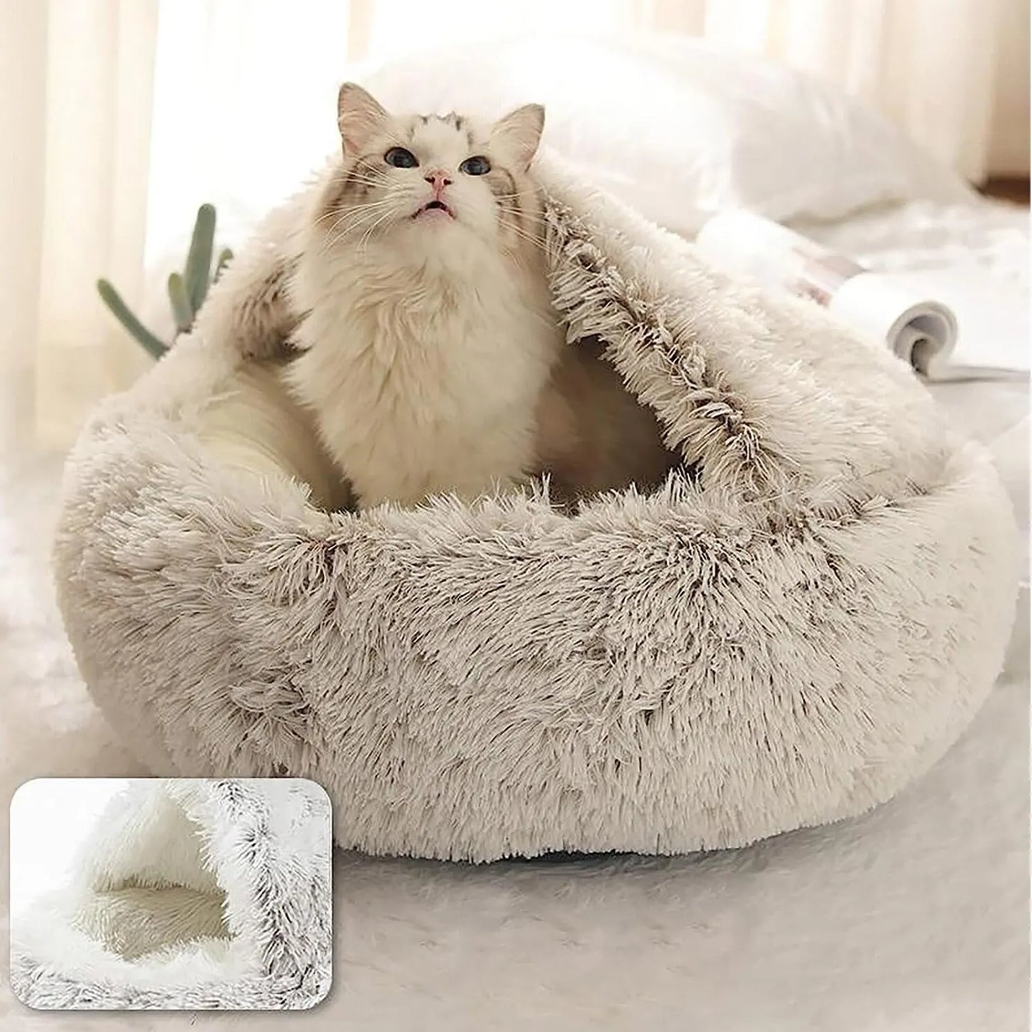 Soft Plush Pet Bed with Cover Round  2 in 1