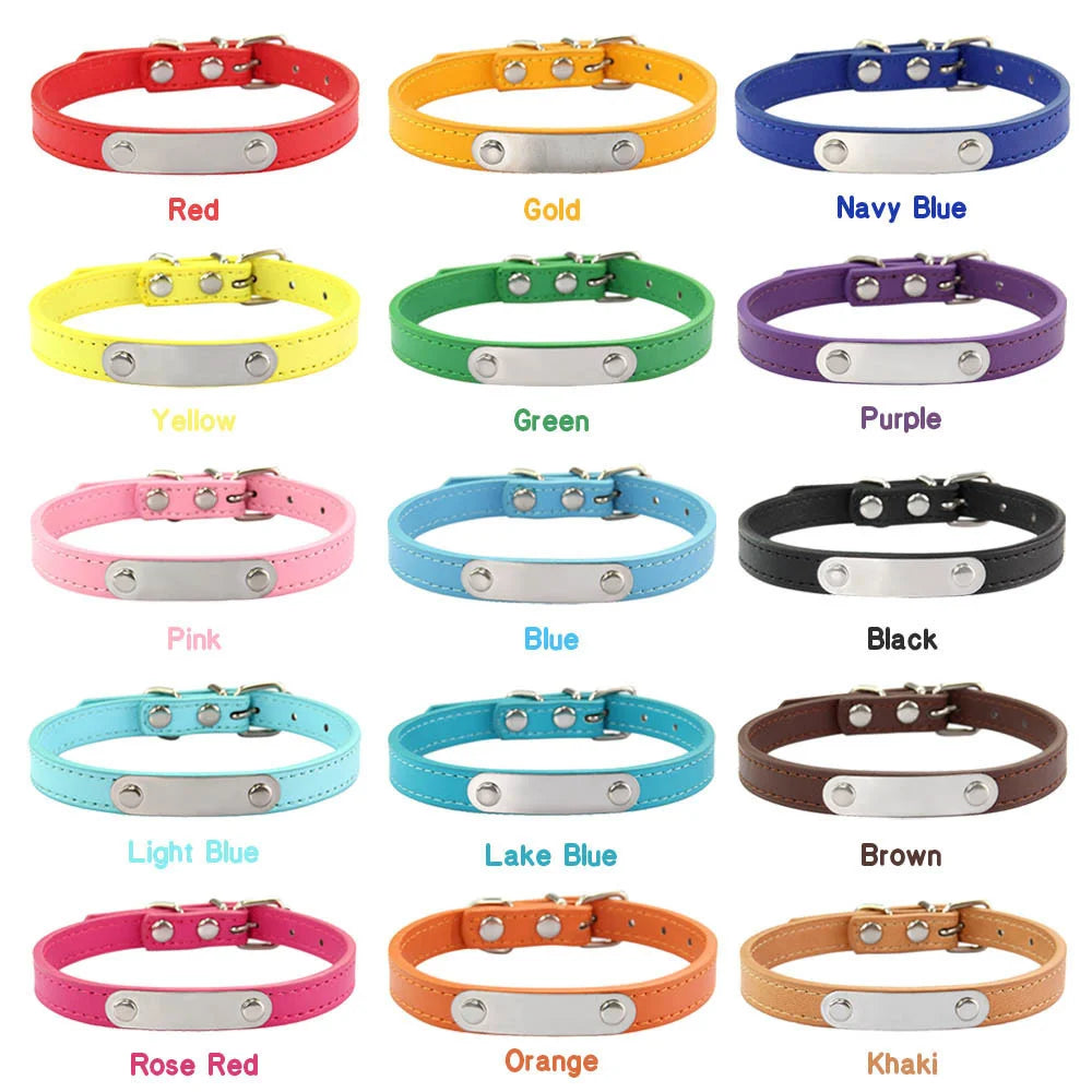 Personalized Dog Collar Anti-lost Solid PU Leather