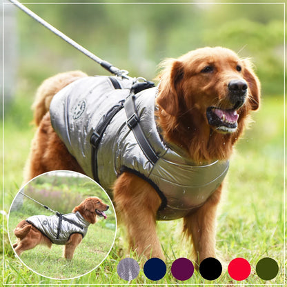 Large Pet Dog Jacket With Harness Winter Warm Dog Clothes