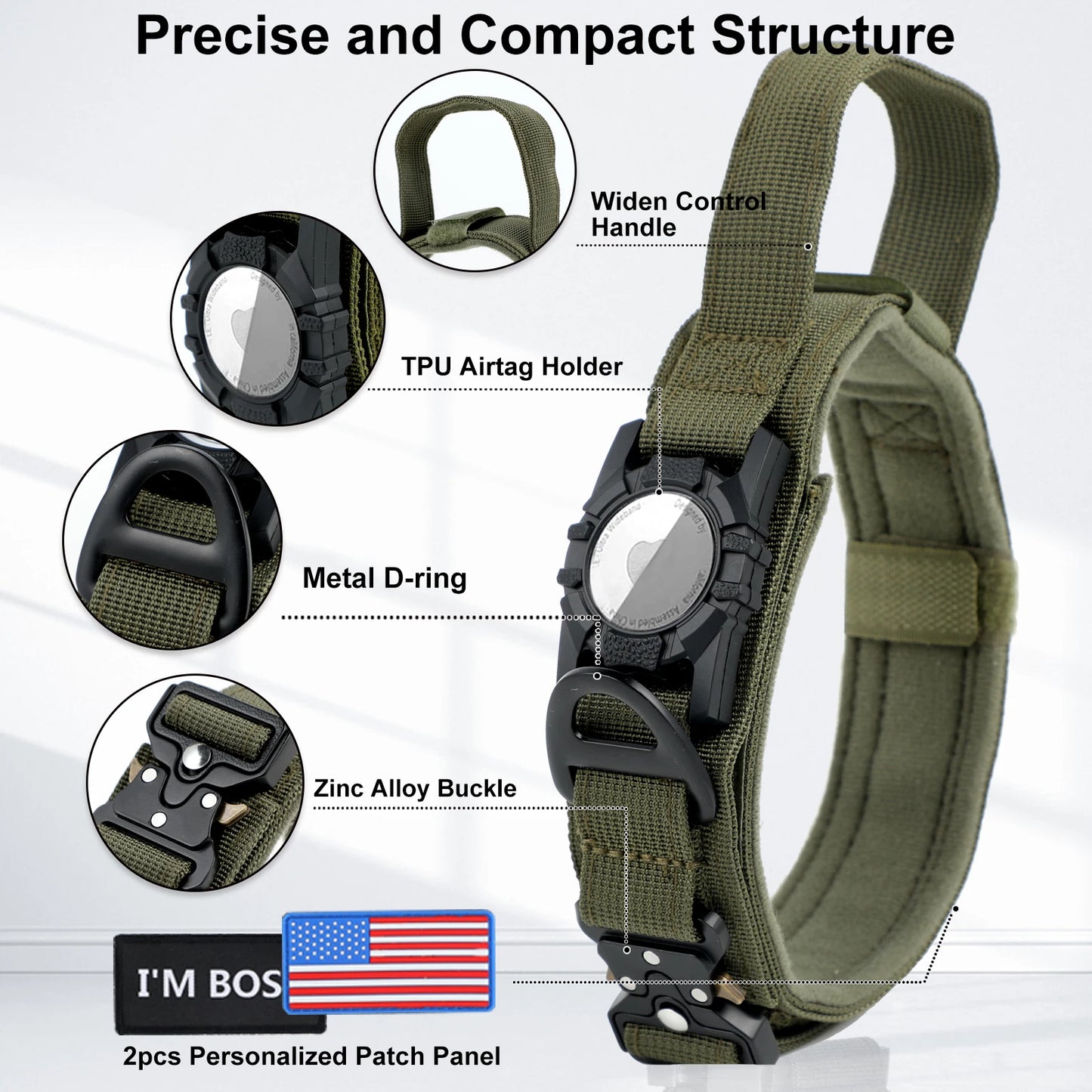 Air Tag Dog  Tactical Collar with Handle