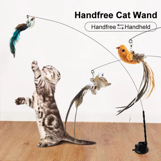 Handfree Bird/Feather Cat Wand with Bell Powerful Suction Cup Interactive